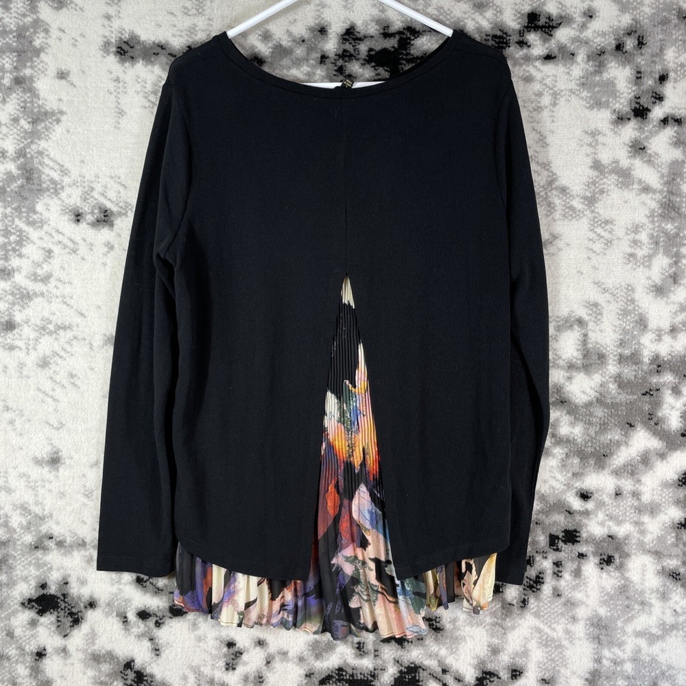 Melissa Paige Blouse Womens‎ Size Large Black Floral Poly Rayon Stretch Comfort - Picture 2 of 9